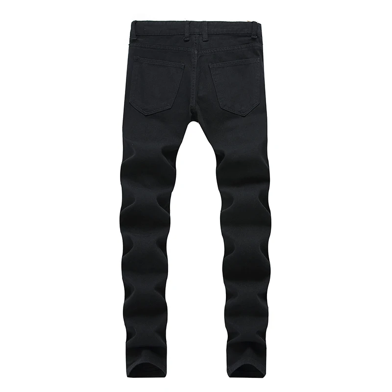 Fashion Men's Straight Fit Vintage Washed Jeans With Zippers Ripped Holes Stretch Denim Pants Black Jean Trousers For Men