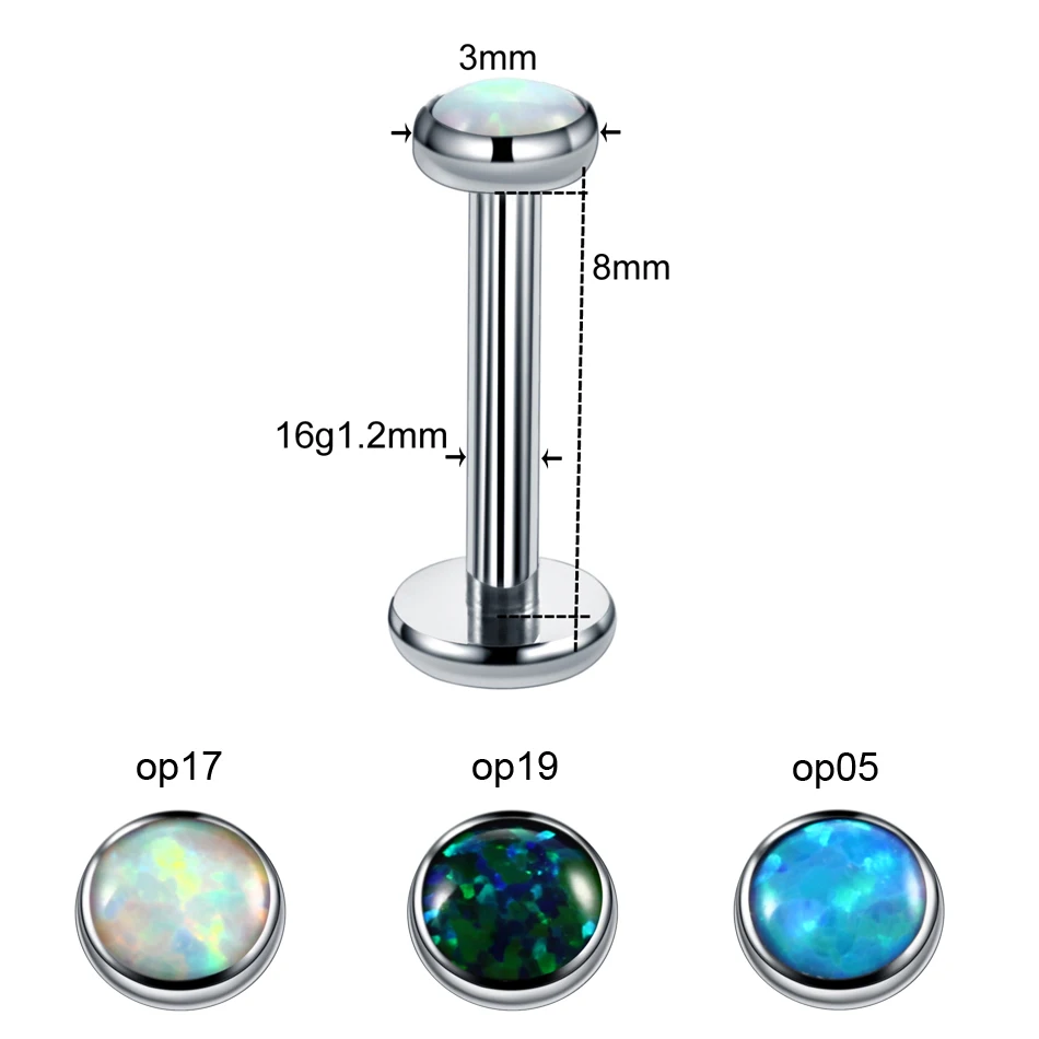 1PC Titanium Labret Nostril Vagina CBR Piercings Opal Ear Septum Helix Cartilage Opal BCR Piercings Micro Dermal Anchor Jewelry