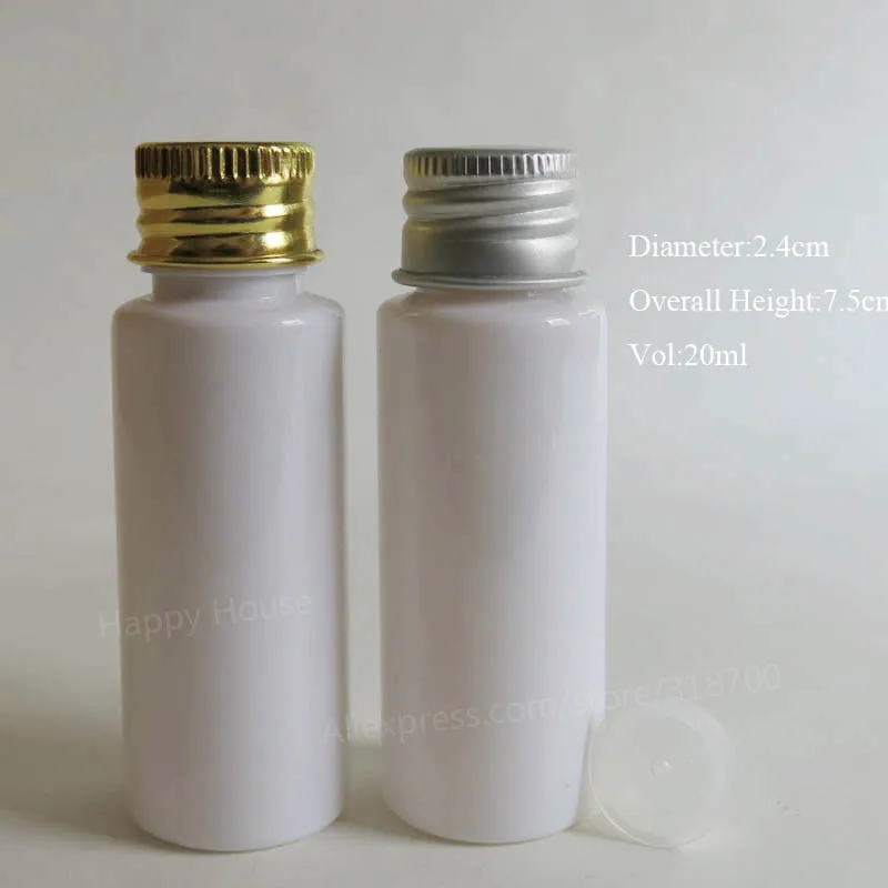 

100 x 20ml Refillable Portable White PET Plastic Orifice Reducer Bottles with Aluminum Cap 20cc Empty Lotion Cosmetic Container