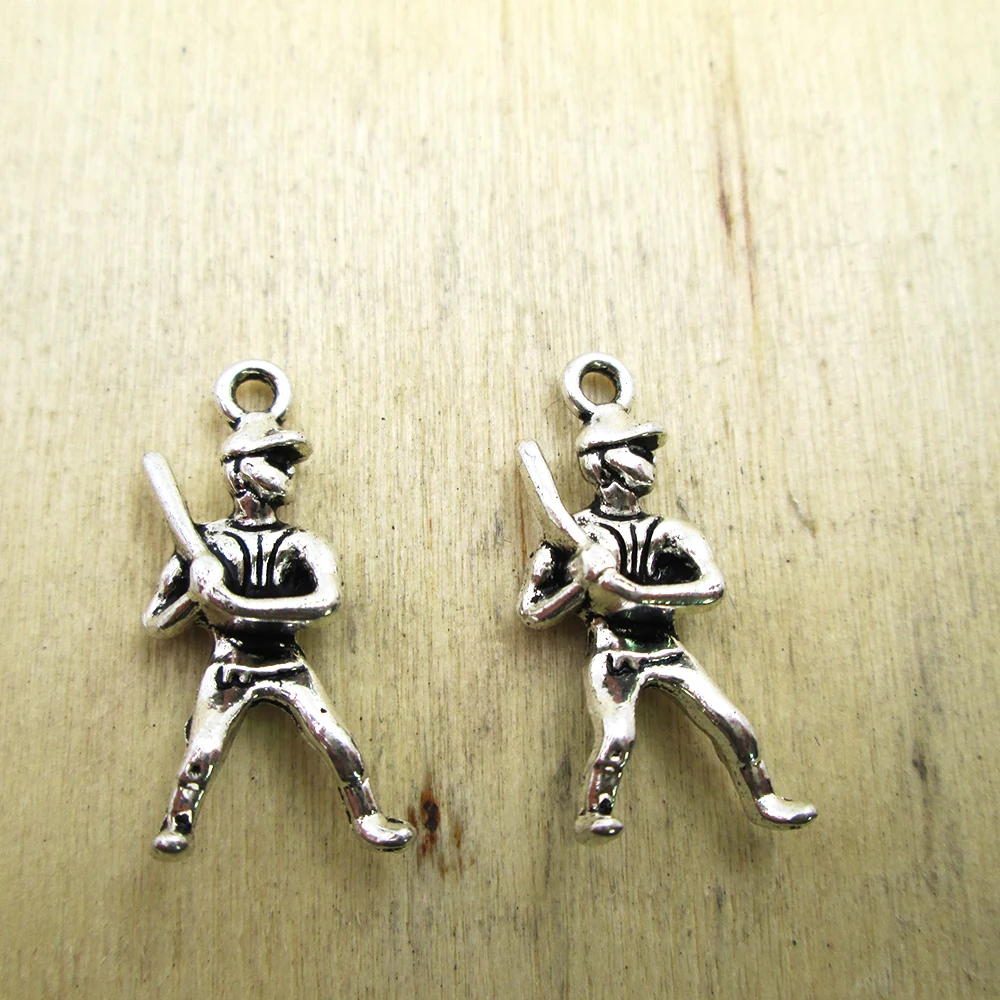 20pcs-- 24x12mm Baseball player,3D Baseball Hitte,Batting runner DIY necklace/ bracelets  charms antique silver tone