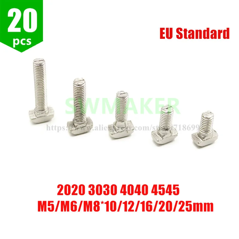 20pcs M5 M6 M8*10/12/16/20/25mm Carbon steel T type Nuts Fastener Connector For EU Standard 2020 3030 4040 Aluminum Profile