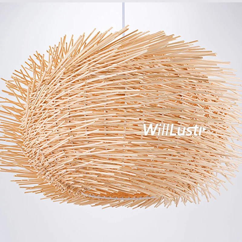 willlustr wicker pendant lamp bird nest shape hanging lighting bar hotel restaurant mall lounge handmade wood suspension light