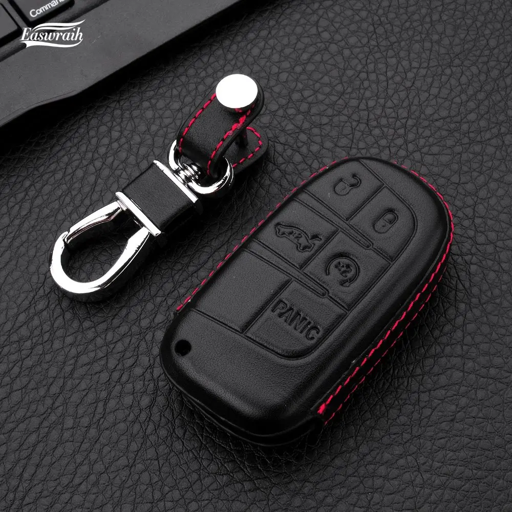 

Car 4D Genuine Leather Key Case Holder For Jeep Renegade Patriot Grand Cherokee Compass Dodge Journey Chrysler 300C 4 Button