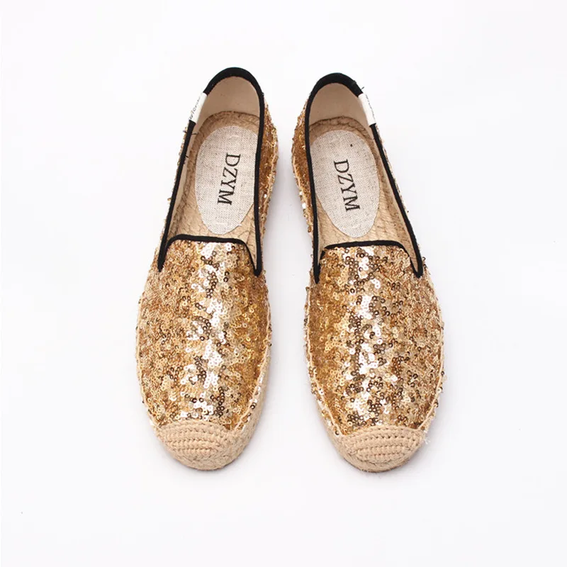 DZYM  Spring New Arrival Sequined Cloth Espadrille Bling Women Platform Flats Linen Straw Fisherman Shoes Hemp Zapatos Mujer