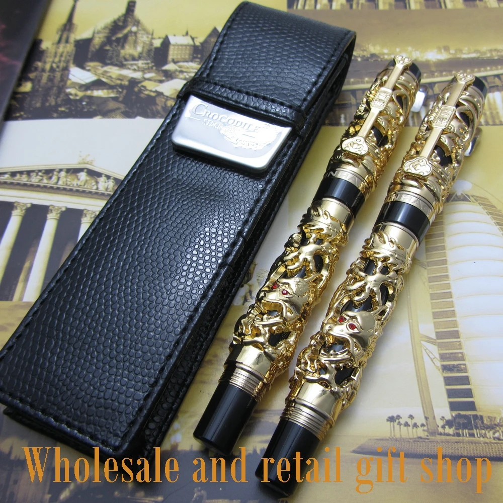 

2pcs pen Jinhao Dragon Phoenix Heavy Gold Chinese Classical Luck Clip and pen bag