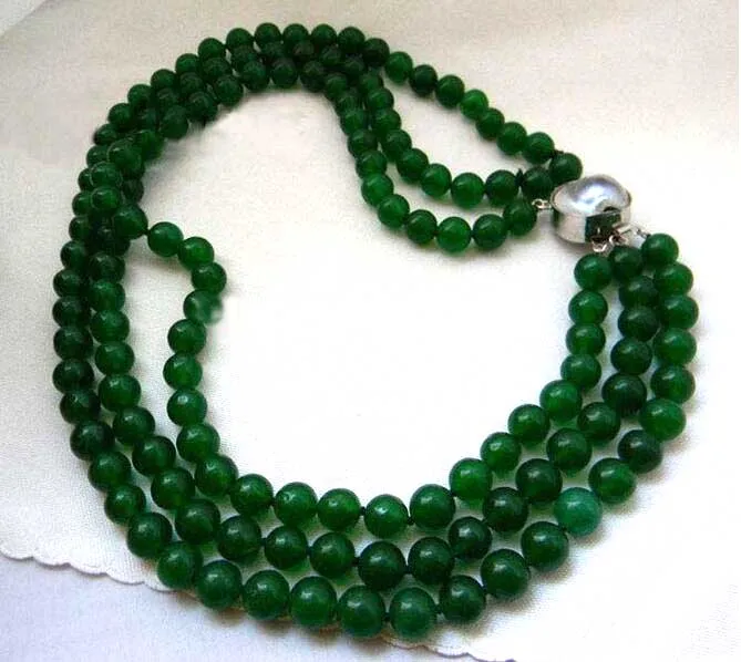 

fine jewelry 3Strands 6-10mm 18" 10mm Green Round Mabe 925 silver Clasp Necklace