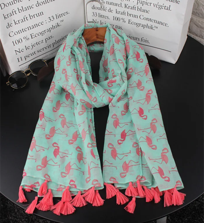 2018 Mais Novo Padrão Flamingo Tassel Cachecóis Xales Foulard Mulheres Animais Borla Silenciador Cachecol Hijab Atacado 10 pçs/lote