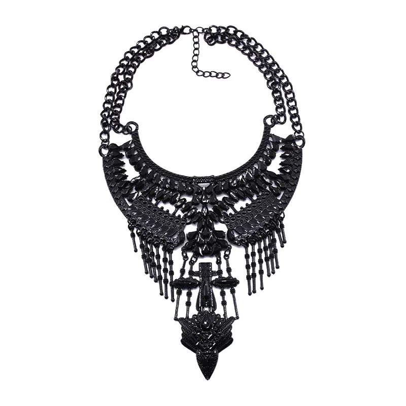 Fashion Black Large Collar Statement Choker Necklace Women Indian Ethnic Big Bib Maxi Chunky Vintage Pendants Necklace Jewelry