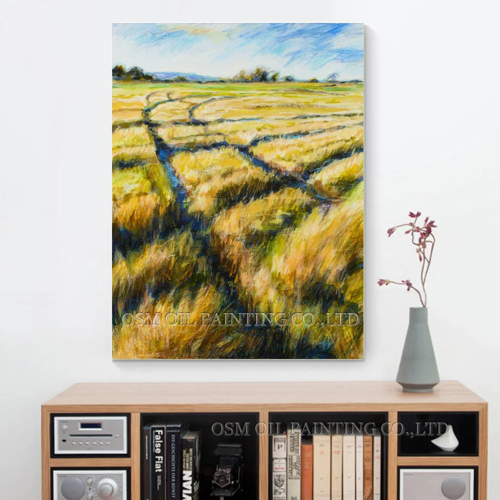 

Skilled Artist Handmade High Quality Abstract Landscape Wheat Field Oil Painting on Canvas Beautiful Country Landscape Painting