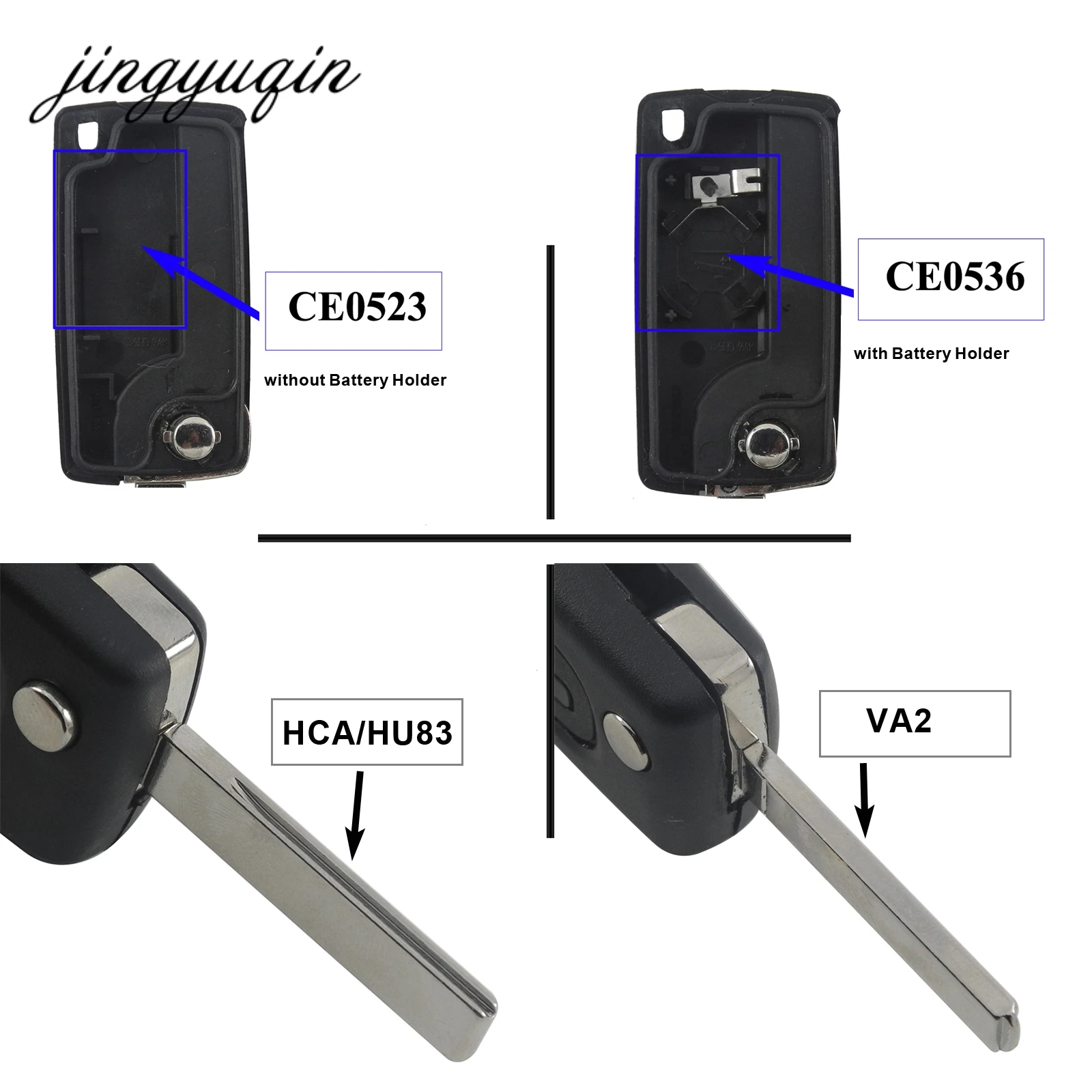 jingyuqin 2 Button VA2 Car Key For Citroen C2 C3 C4 PICASSO Remote Alarm Flip Auto Key Fob 433MHz ID 46 PCF7961 ASK Ce0536