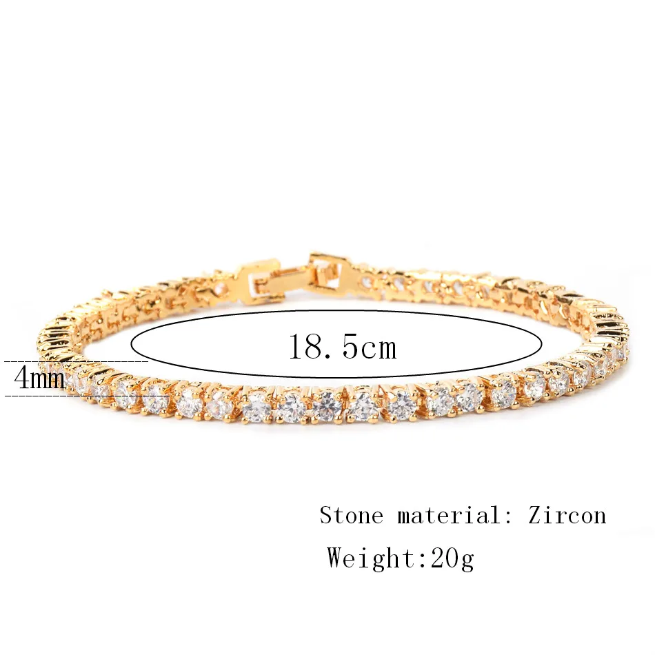 Bubble Letter Iced Zircon Tennis Chain Bracelet Men\'s Hip hop Jewelry Copper Material Gold Color Box Clasp CZ Bracelet Link