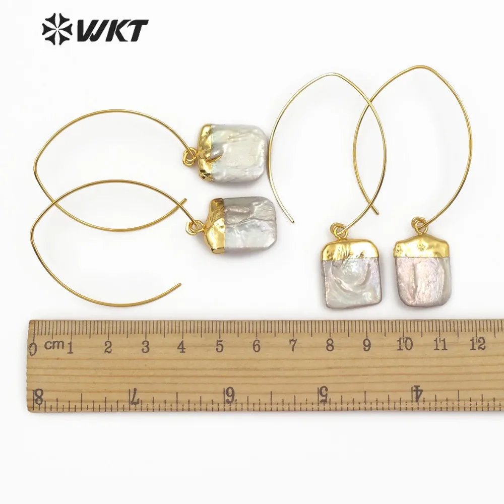 

WT-E492 Винтажные серьги квадратной формы с натуральным пресноводным жемчугом и позолотой из настоящего золота для женщин, специальные подарки