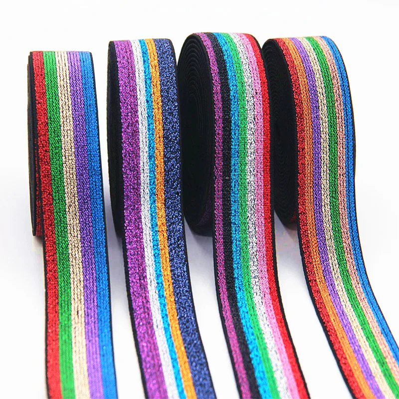 Rainbow Hot Stamping Elastic Bands 2.5cm Rubber Ribbon 25mm Spandex Band Kids Hair Headband Dress Lace Sewing Accessories 1M