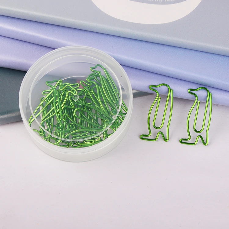 Green Penguin Shape Paper Clip Design Paper Clips Animal Shaped Pins Office Stationery Metal Paper Clips Office Accessories