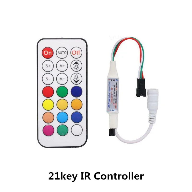 DC5-24V Dream Color IR RF LED Pixel RGB Controller with 14key 17key 21Key Wireless Remote for WS2812B SK6812 WS2811 LED Strip