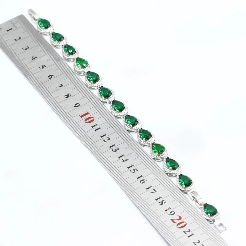 Water Drop Jewelry Sets For Women Green Zirconia Bracelet Earrings Necklace Pendant Rings Gift Box
