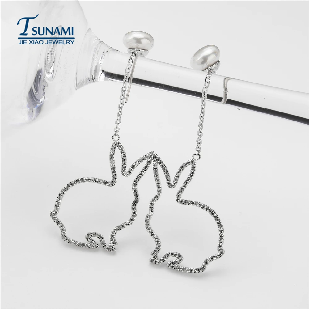 عالية الجودة والفاخرة الأبيض أرنب اللؤلؤ الزركون أقراط. سلسلة من هزاز الزركون مع الإناث صديق مجوهرات. ER-209