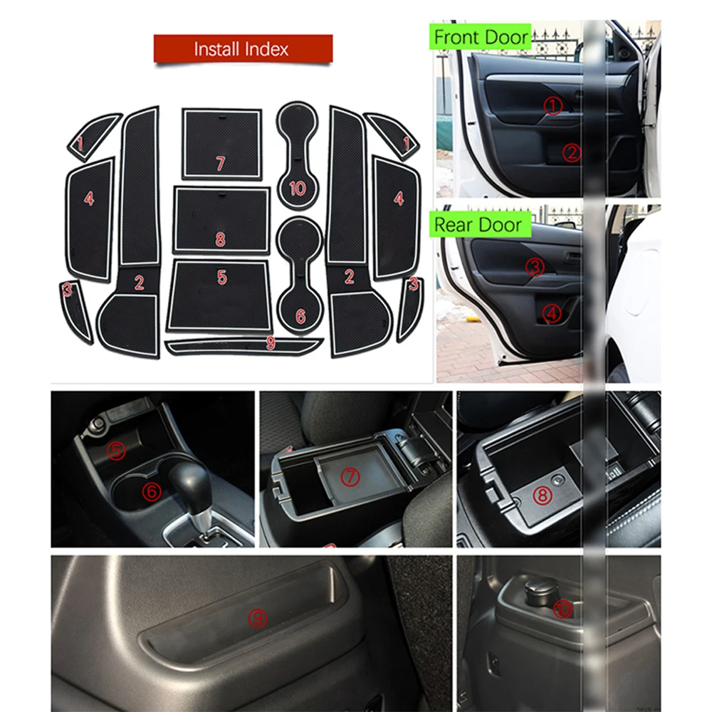 Car Door Groove Mat For mitsubishi Outlander 2013-2019 Gate Slot Mat Rubber Anti-Slip Mat Water Coasters Non-slip Mats 12Pcs