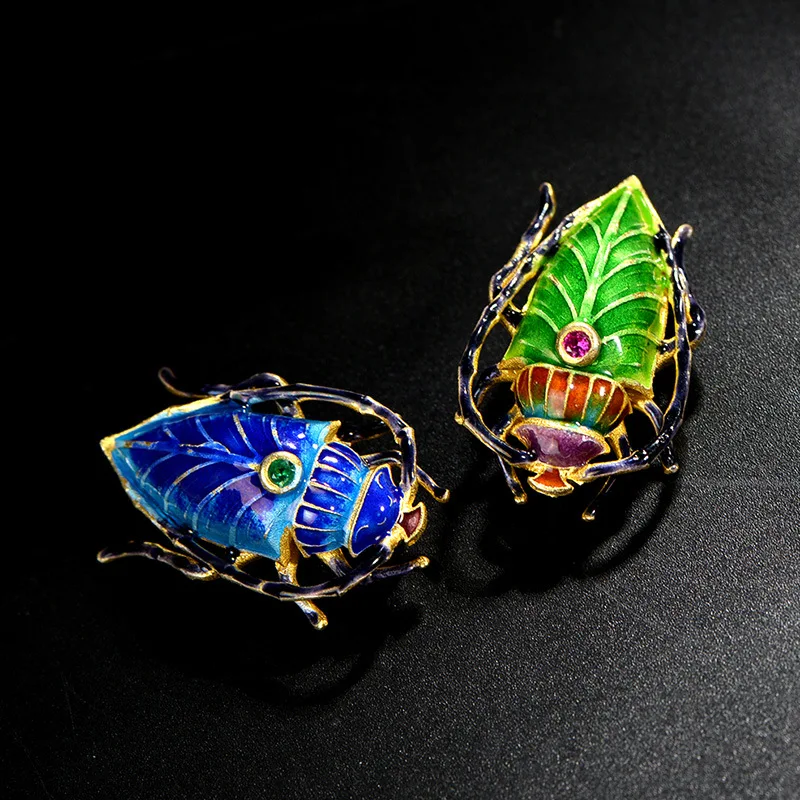 cloisonne enamel  925 real Silver  brooch for Female old Beijing enamel craft insect  woman  brooch