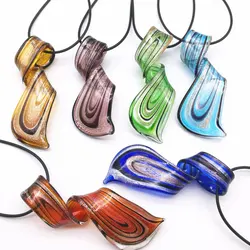 6Pcs Mix Color Twisted Lampwork Glass Murano Pendants Necklace CHIC