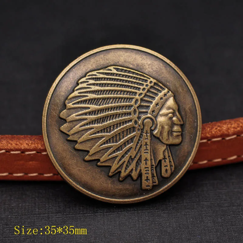 35mm10pcs Heavy Brass Southeast Tribal Indian Chief Head Leathercraft Saddles Conchos for Purse Wallet Belt Decor Screw Back