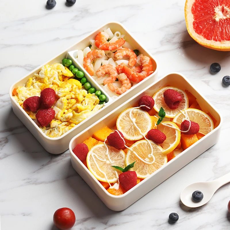 1200ML  Microwave Double Layer Lunch Box Portable Wooden Feeling Salad Bento Box BPA Free Food Storage Container