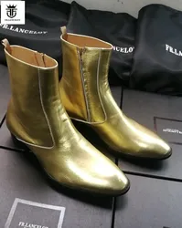 FR.LANCELOT 2020 gold sequin leather men booties Chelsea Boots metallic gold Ankle Boots Men's Fashion Spring Autumn Boots