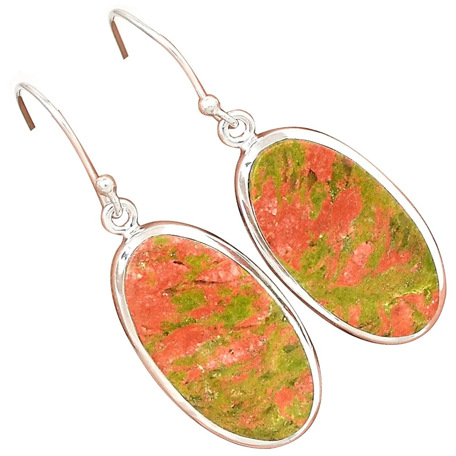 

Lovegem Genuine UNAKITE EARRING 925 Sterling Silver,42 mm, AE1562