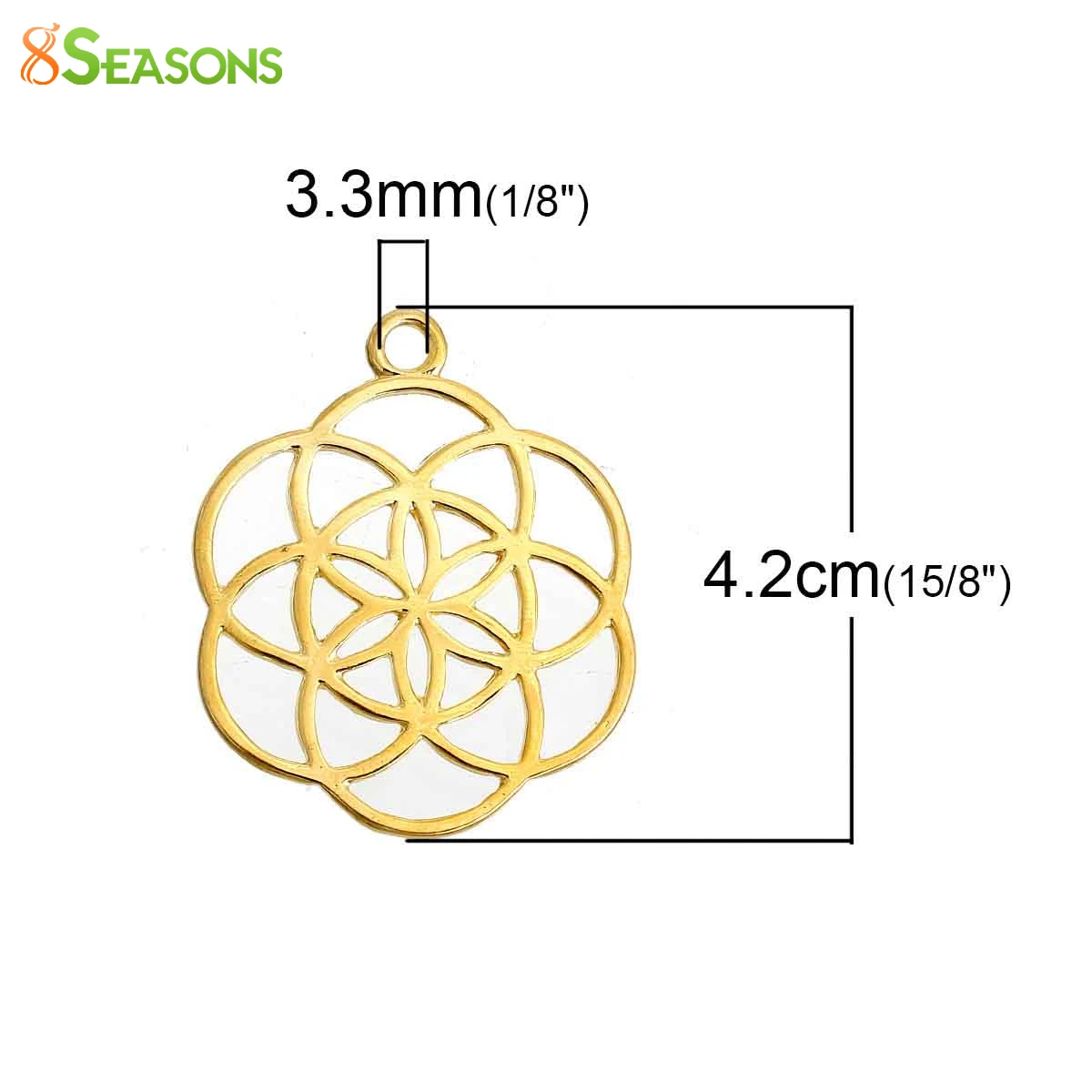 8Seasons Seed Of Life Pendants Flower Gold Color Hollow Carved Charms DIY Making Necklace Jewelry Findings Gifts 42mmx34mm,5PCs