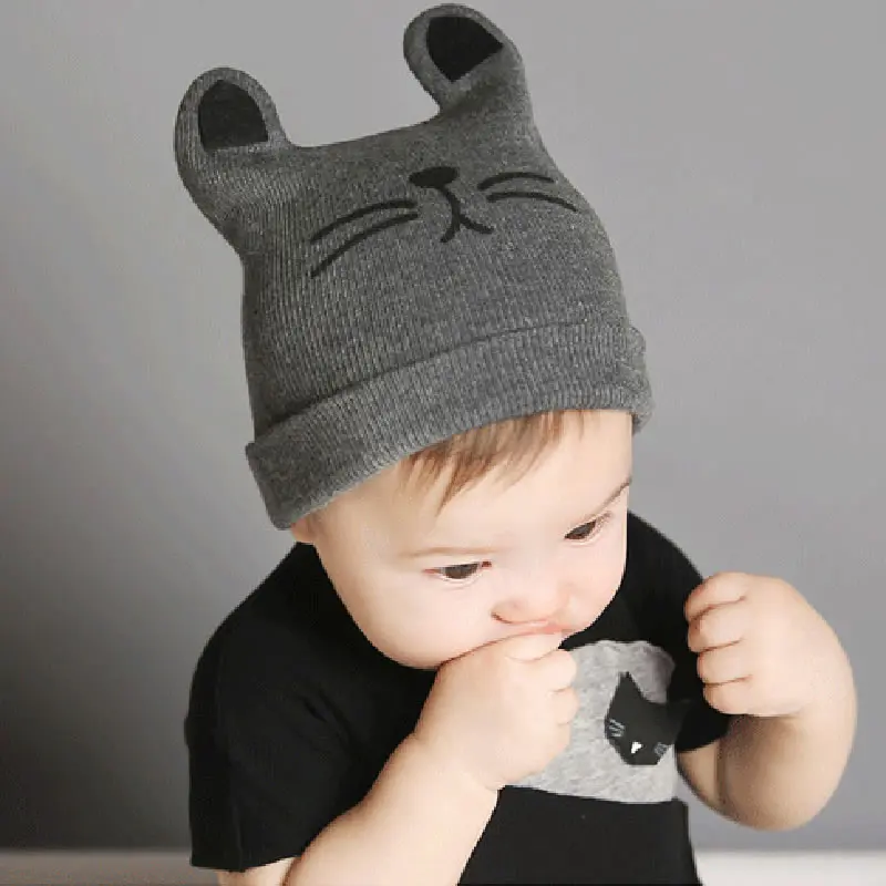 Cute Dear Newborn Baby Girl Toddler Boy Fashion Polka Dot Cute Warm Cat Bucket Cap Bebe Beanie Children New Hats Caps Headwear