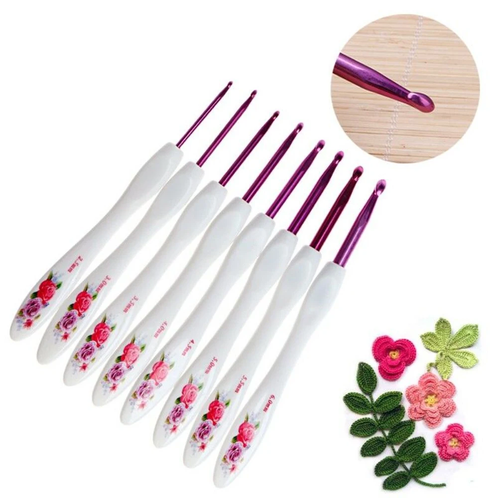 8pcs 2.5-6mm Crochet Colorful ABS Plastic Handle Alumina Crochet Hooks Knitting Needles Set for Weave Sewing Needles Tool