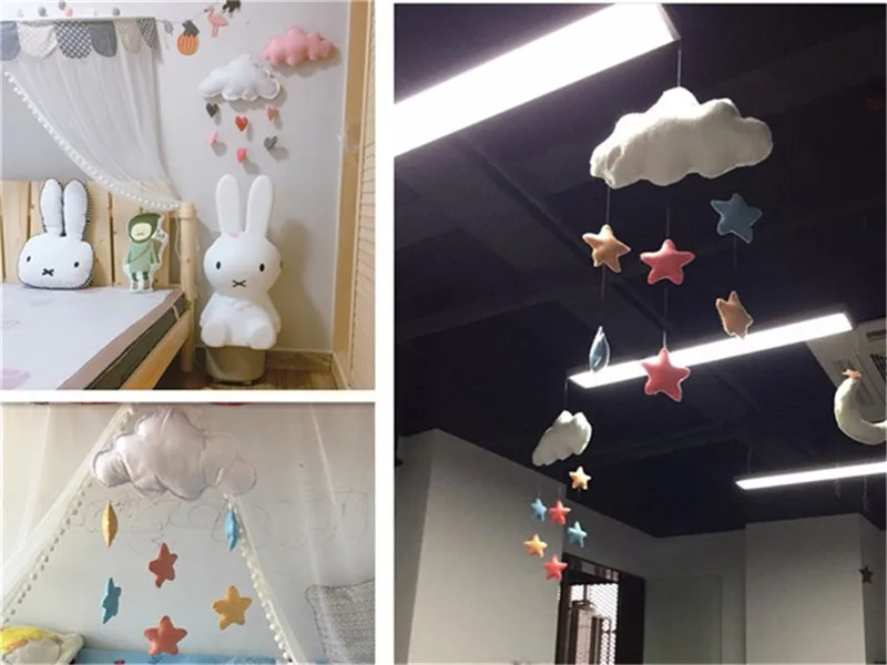 Kids Felt Cloud Hanging Toys Baby Rattles Mobile Toys Bell Felt Hanging for Crib Tent Ornament Room Decor Birthday Present