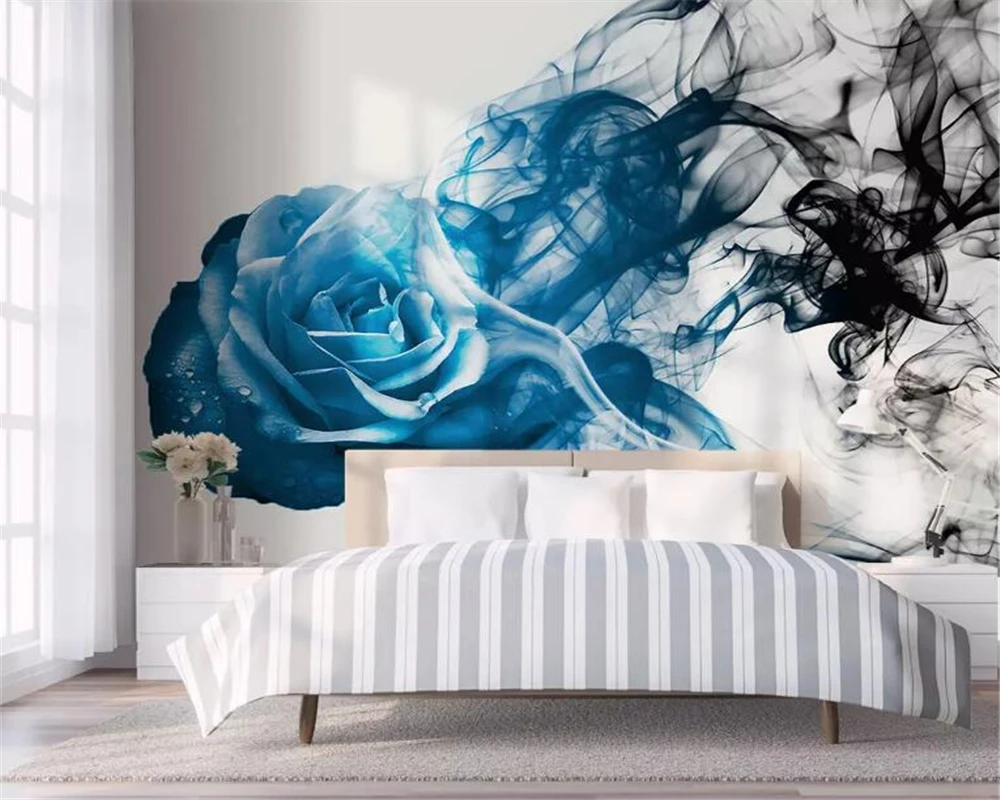 

Customized photo murals blue abstract Smoke flowers bedroom living room background wall decoration 3d wallpaper