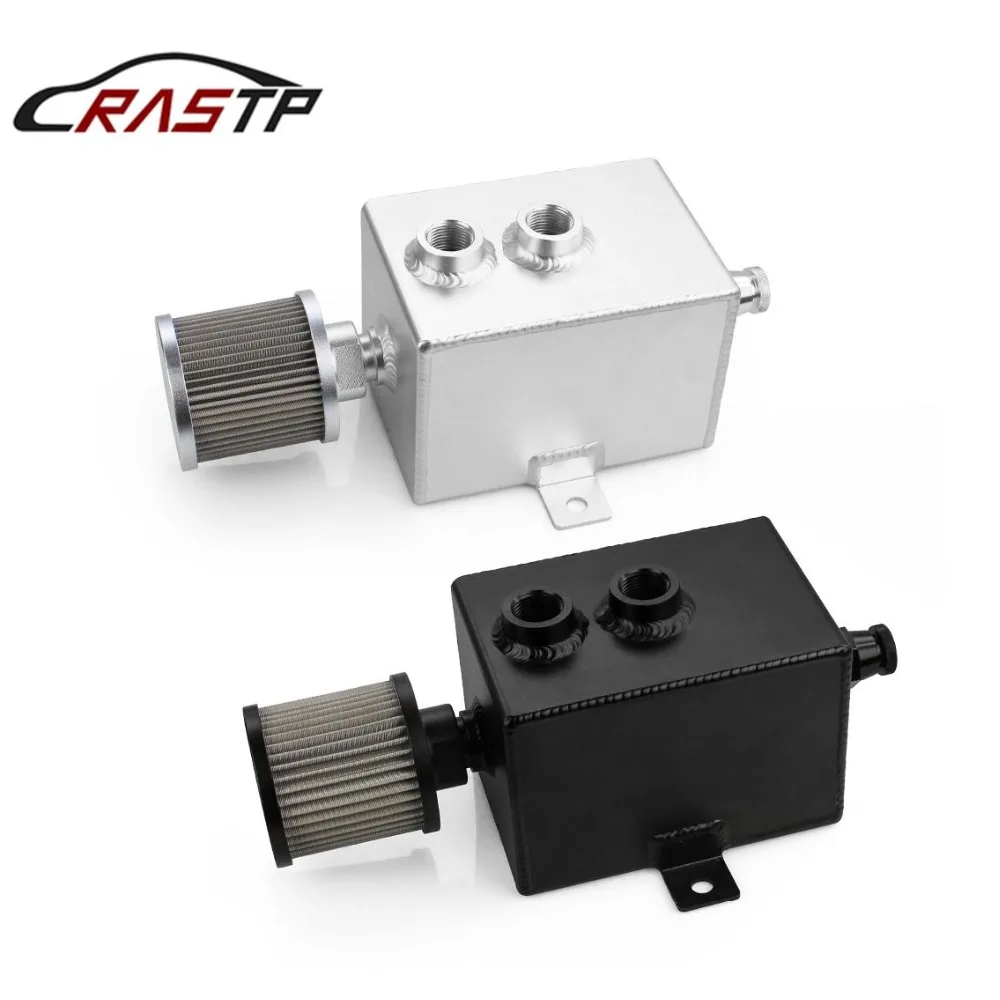 

RASTP - 2L Universal Car Aluminum Oil Catch Tank Silver Black Fuel Tanks with Breather & Filter Drain Tap 2LT Baffled RS-OCC010