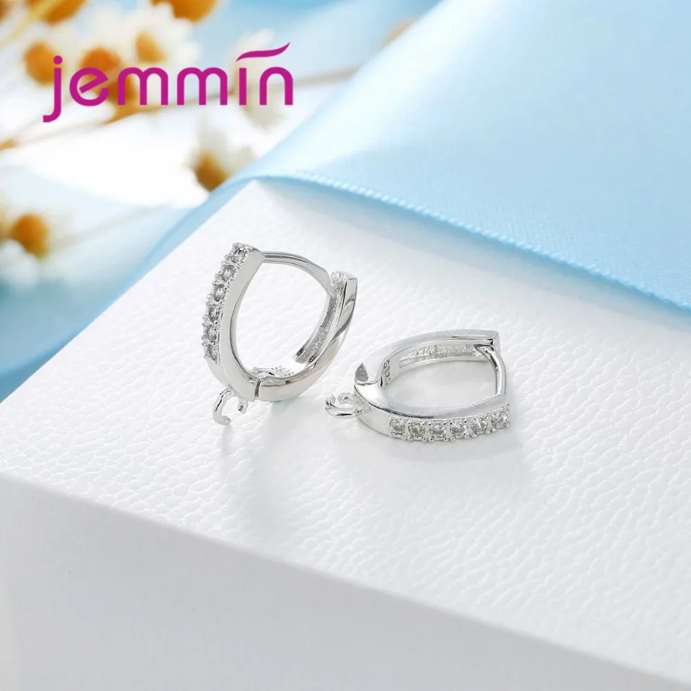 Women Simple Rhinestone Hoop Earring with Narrow Band 925 Sterling Silver Ear Jewelry Findings for Women DIY Making 10PCS