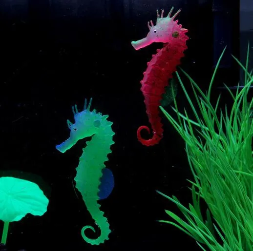 Fashion Hot Environmental and friendly Luminous Sea Horse Hippocampus Aquarium silicone Fish Tank Decoration