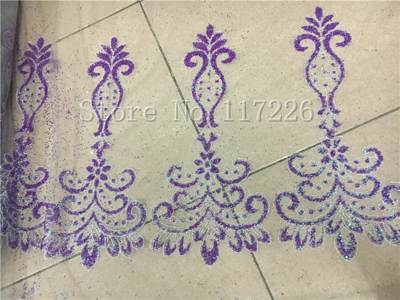 shinny glitter mesh Lace Fabric JRB-41515 African purple glitter Lace fabric trim with silver mesh High Quality