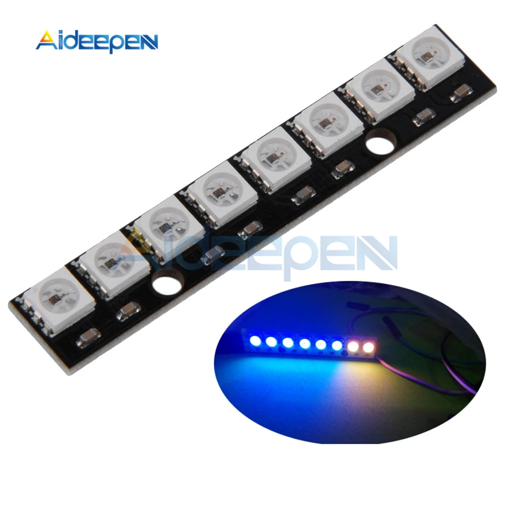 

WS2812 WS2812B WS 2811 5050 RGB LED Lamp Panel Module 5V 8 Channel 8-Bit Rainbow LED Precise for Arduino Black Board