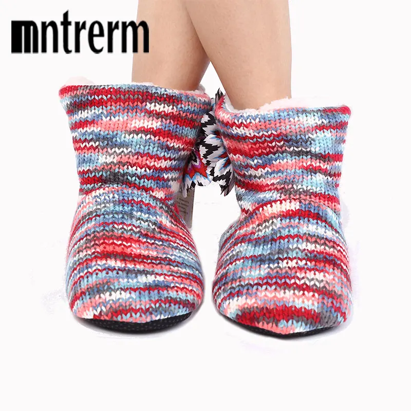 Mntrerm New Warm Soft Sole Woman Indoor Floor Slippers For Women Shoes Crochet Flowers Home Slippers Shoes chinelo Winter Gift