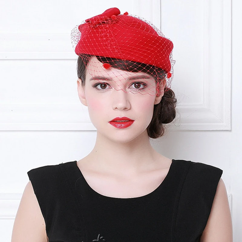 

100% Wool Felt Berets Women Party Bowknot Formal Fedora Hat Banquet Grace Woolen Pillbox Cap Beautiful Fascinator 2023 New