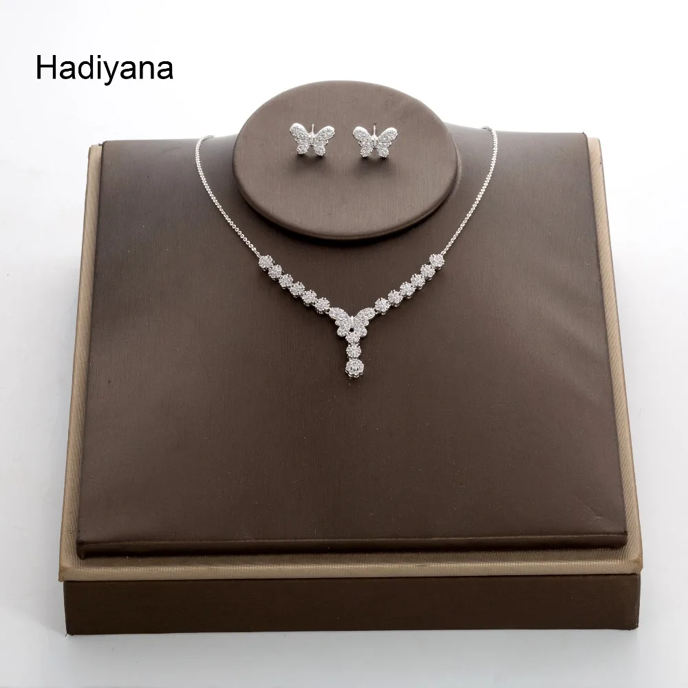 Hadiyana Shiny Cubic Zircon 2Pcs Jewelry Set Fashion Butterfly Earrings Pendant For Women Party Gifts TZ5045