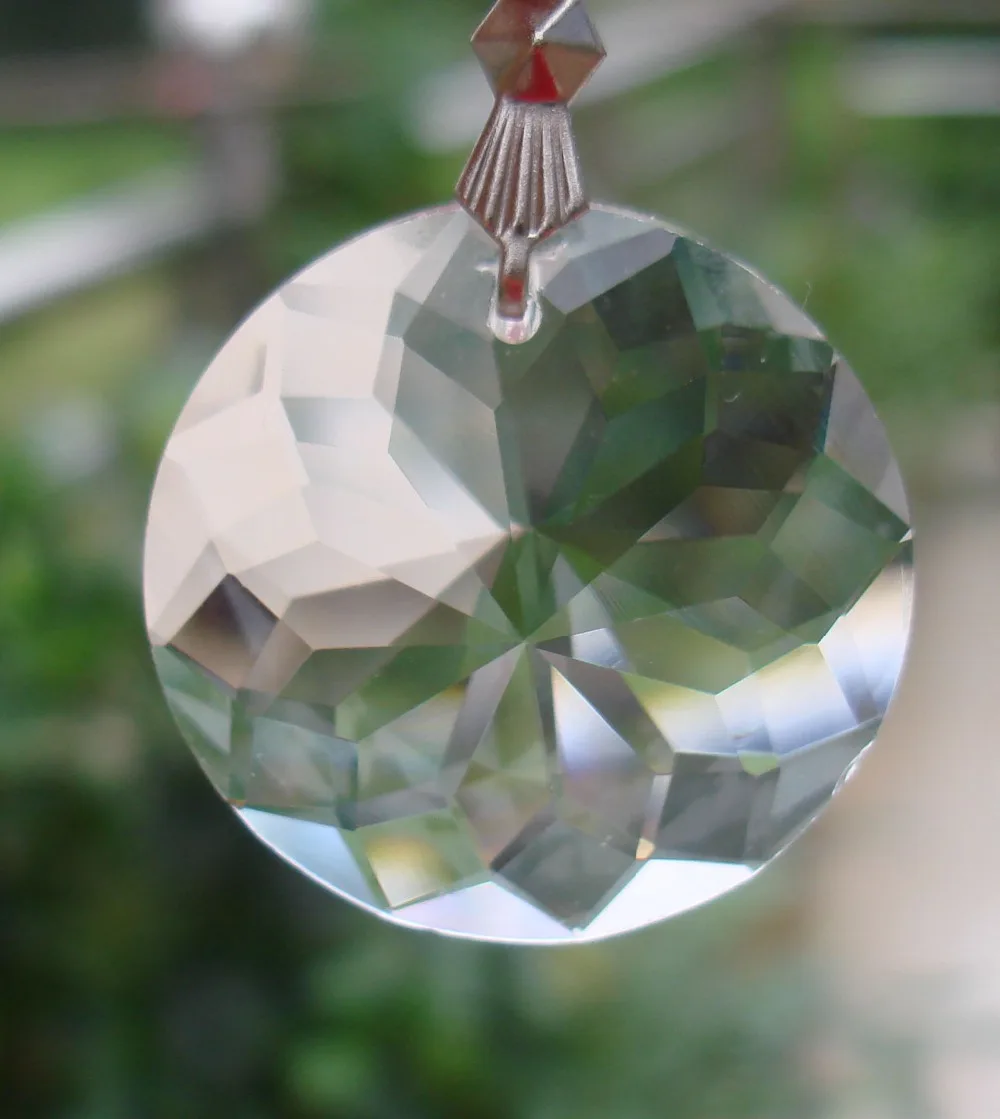 

50pcs/lot 45MM Round Faceted Crystal Disk in One Hole Glass Loose Prism Chandelier Beads for Suncatcher Home Wedding Light Parts