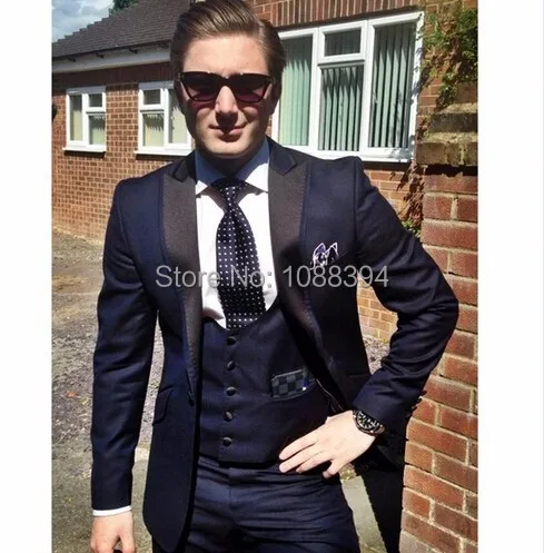 

Custom Made Navy Blue Men Suits 2024 Business Suit, Bespoke Men Wedding Suit, Slim Fit Groom Tuxedos For Men(Jacket+Pants+Vest)