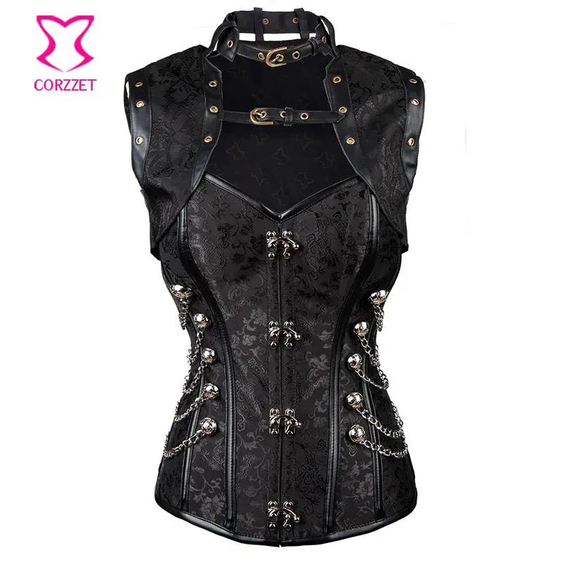 

Ladies Vintage Style Black Gothic Clothing Steampunk Sexy Corset Burlesque Steel Boned Corselet Overbust Waist Corsets & Jacket