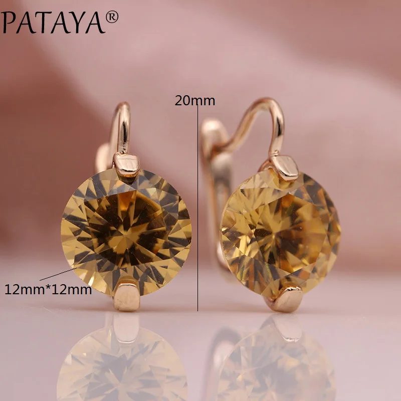 PATAYA 618 Promotion New Gradient Blue Dangle Earrings 585 Rose Gold Color Natural Zircon Round Earrings Women Fashion Jewelry