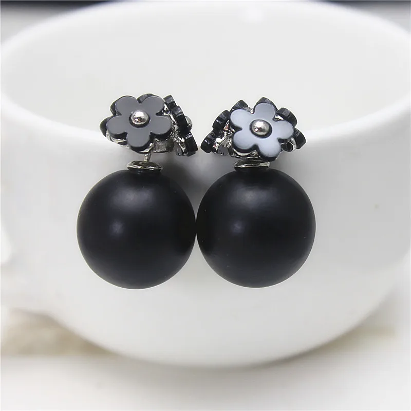 2019 New Fashion crystal flower Earrings ball cute korea two side Jewelry Double imitation Matte beads Stud Earring For Women