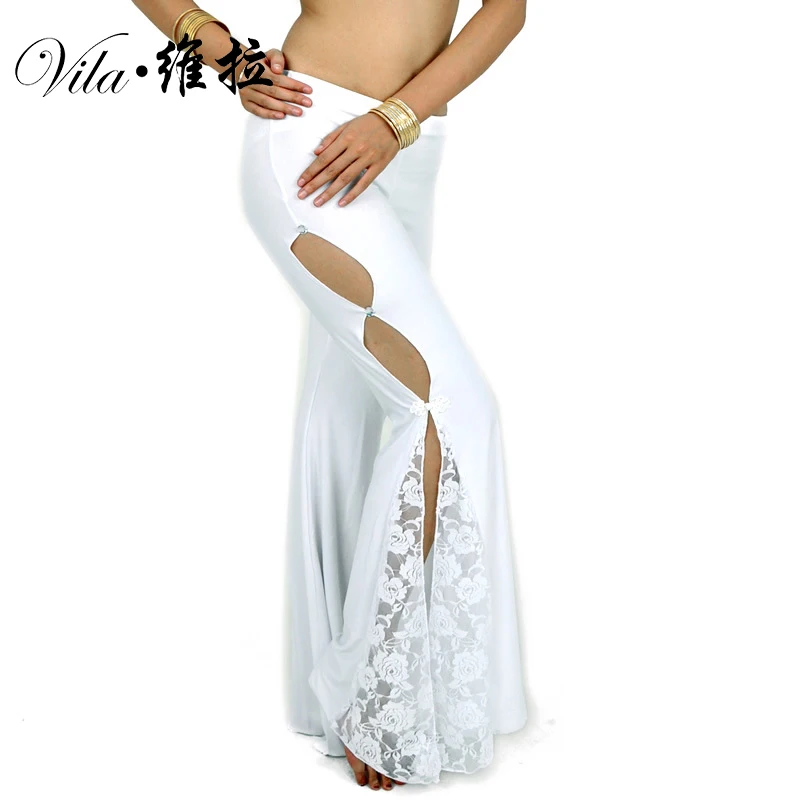 Professional Belly Dance Flank Openings Lace Trousers Pants Latin Dance Women Sexy Lacing Dance Pants