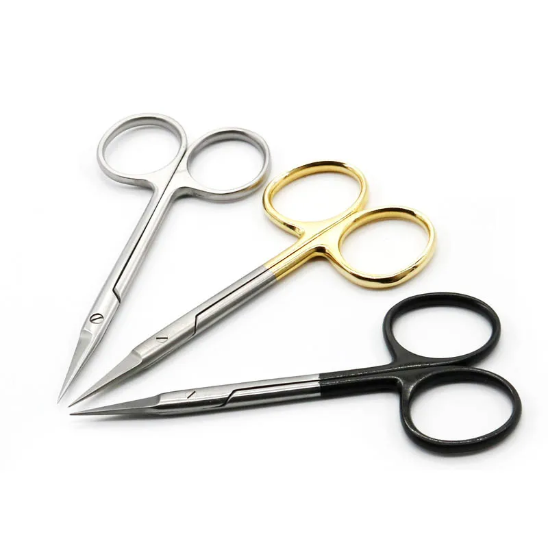 

9.5CM bend head Ordinary Cheap Eye Scissors Beauty Scissors Cut Tissue Scissors Tool Gold Black 2 colors for choosen