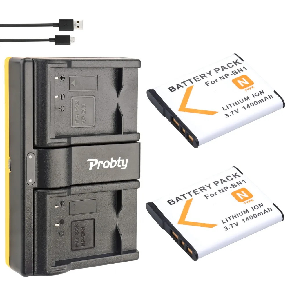 Зарядное устройство Probty с 2 аккумуляторами для камеры SONY DSC W630 W570 WX100 WX150 TX7C W510 TX55 T110D W310 T99