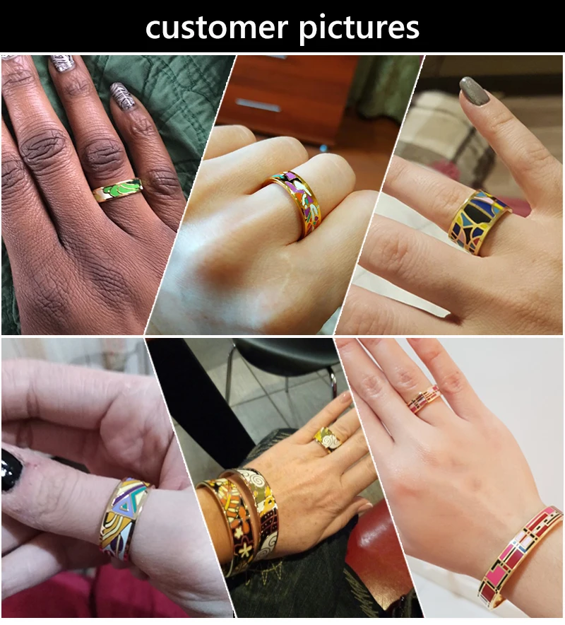 Ceramic Rings and Colorful Design Enamel Style Stainless Steel Gold-color Ring Girl Gift